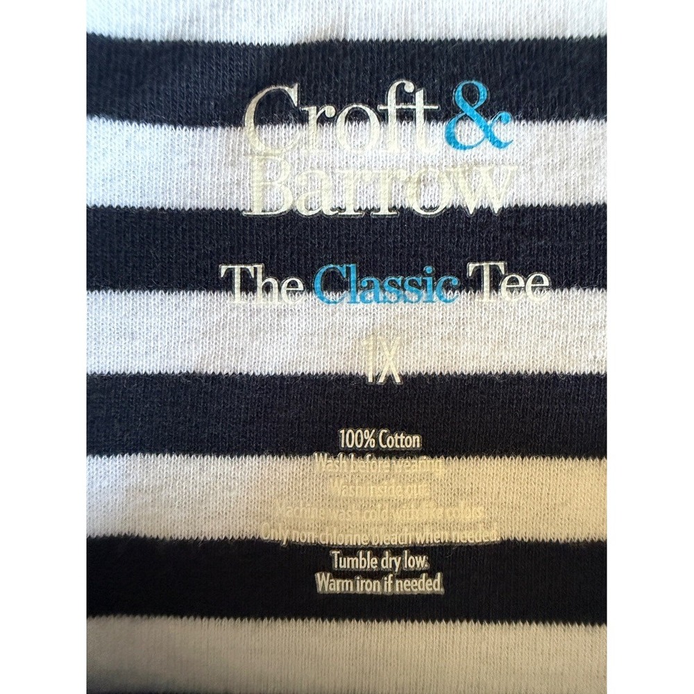 Croft Barrow Womens Plus Size 1X Classic Tee Navy White Stripe 100% Cotton Top - Picture 4 of 11